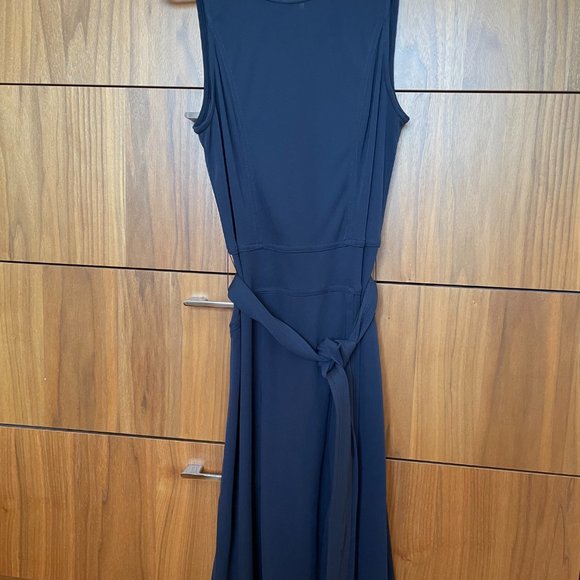BCBG Maxazria faux wrap midi dress in navy. Size small. - Picture 2 of 13
